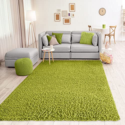 VIMODA Teppich Prime Shaggy Hochflor Langflor Einfarbig Modern Grün für Wohnzimmer, Schlafzimmer, küche, Maße:40x60 cm