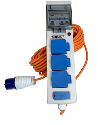 Maypole 230V 13A Mobiles Netzteil mit USB für Wohnwagen, Camping, Camper, Wohnmobile