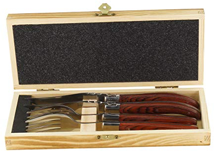 Solex BBQ Steakbesteckset mit Echtholzgriff aus Pakkaholz in einer Holzbox