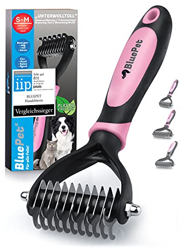 BluePet Brosse Chiens & Chats à Poil Long, Peigne Démêlage Professionnel, Pour Sous Poil et Nœuds, Étrille Démêlant pour Poils Longs, Râteau de Toilettage, Demelant Chien Chat, Élimine Poils Morts