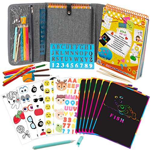 Aktivitätsbuch für Mädchen und Jungen – Premium-Hülle mit großen 60 Seiten – 420 Aufklebern, Regenbogen-Kratzpapieren, wiederverwendbaren Aufklebern, Buntstiften, Zahlen- und Buchstabenschablone