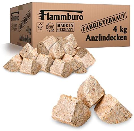 Öko-Anzündecken (4 kg) aus zerkleinerten Holzfasern gepresst mit extra viel pflanzlichem Wachs - ökologische Anzünder, Grillanzünder, Kaminanzünder, Anzündmittel - Alternative zu Anzündwolle (4kg)