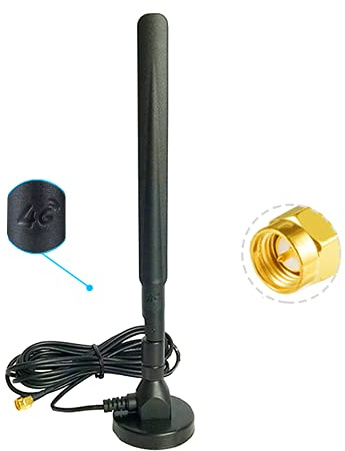 Vecys 4G LTE Antena Adaptador SMA Macho 8DBi GSM/3G/4G Omni Direccional 4G Antena Externa Cable Interior 3M RG174 Base Magnética
