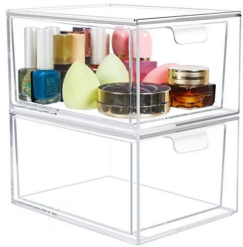 Greentainer Kosmetik-Organizer-Schubladen,Stapelbare Transparenter Acryl-Make-up-Organizer,2 Stücke Schreibtisch-Schubladen-Aufbewahrungsbox für Waschtisch, Badezimmer, Schlafzimmer,Unter Waschbecken