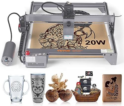 VEVOR Machine à Graver 20 W Graveur Laser Grande 64x58x27 cm Surface de Travail 40x40 cm Vitesse de Mouvement 10000 mm/Min Point Comprimé Protection Yeux Découpe Bois Certains Métaux, Noir, Large