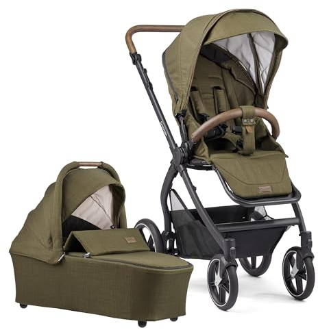 Gesslein Kinderwagen FX4 STYLE, Baby Erstausstattung (leichtes Kinderwagen Set mit Liege- und Sitzoption, individuell einstellbar, hoher Komfort, Fünf-Punkt-Sicherheitsgurt, Kinderwagen 3 in 1), Moos