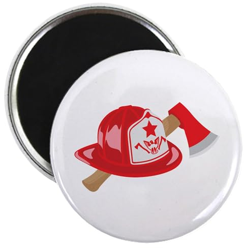 CafePress Fire Helmet Axe Magnets 2.25 Round Magnet, Refrigerator Magnet