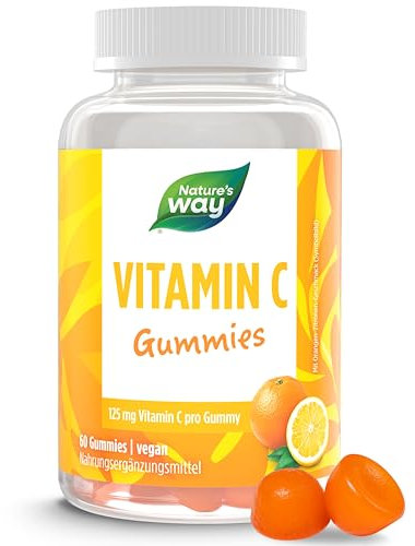 Vitamin C Gummibärchen für Erwachsene I Hochdosiertes Vitamin C Gummies mit 125mg I Vegane Gluten & laktosefrei Gummibärchen zum Immunsystem stärken, Kollagen bilden & gegen Müdigkeit I 60 Stück