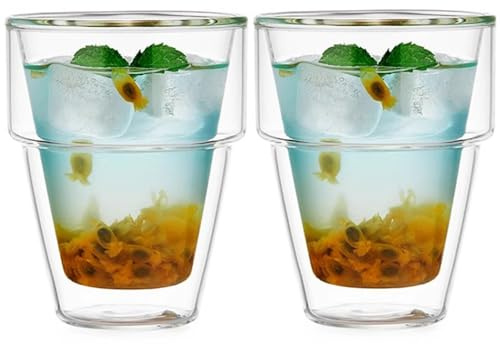 TAMUME Juego de 2 vasos de café de doble pared, resistentes al calor, tazas de cristal