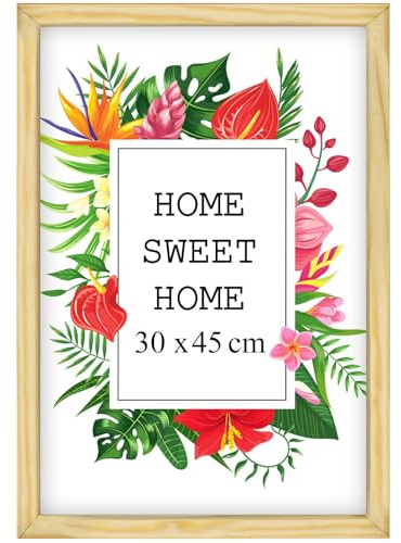 MG Design Cadre photo en bois 30 x 45 cm Naturel – plexiglas transparent, à suspendre vertical et horizontal – pour photos, posters et puzzles