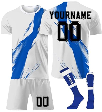 Maillot de Foot Personnalisé Enfant et Adultes avec Nom Numéro de L'équipe, 2025/2026 Maillot de Foot Enfant Ensemble Garçon Vêtements de Football Strips Tee Shirt Short avec Chaussette Gifts