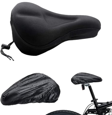 strrng Bike Seat Cushion,Black Soft and Comfortable Bike Seat Cover,Water Dust Resistant Bikes Saddle Cushion,Gel Seats Cover for Men Women,Compatible with Indoor and Outdoor Bicycles.(Black)