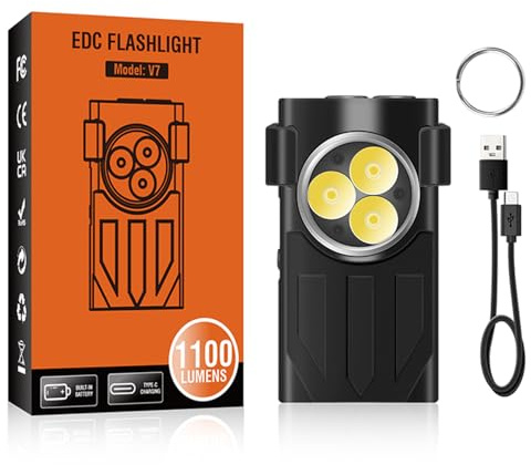 motomoyo V7 Torcia a Clip Compatta 1100LM 4 Luci Laterali(Rosso/Blu/Bianco/UV) con SOS, Controllo Banconote, Ricarica USB-C e Magnete, IP65 Impermeabile per Emergenze ed Escursionismo