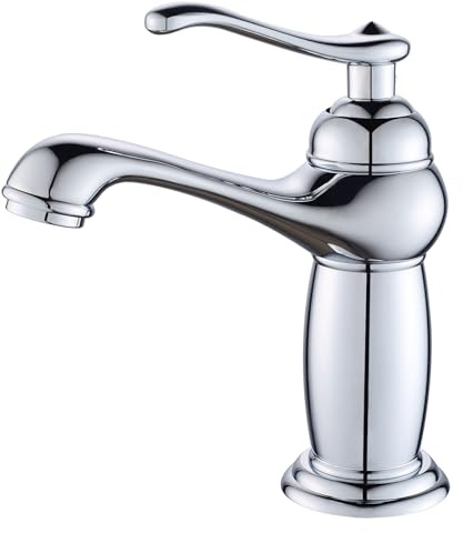 OUGOO Wasserhahn Badezimmer Retro, Messing Waschtischarmatur Einhebelmischer mit Elegant Geschwungenem Auslauf, Antik Mischbatterie Waschbecken Armatur, Chrom