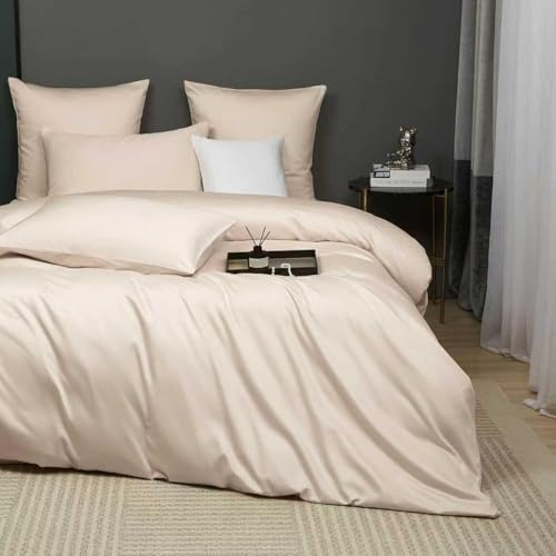 Luofanfei Mako Satin Baumwolle Bettwäsche 200x200 Beige Kühlend Glatt Muster Atmungsaktiv Bettwäsche Set Weich und Bügelfrei Uni Bettbezug und 2 Kissenbezüge 80x80 cm