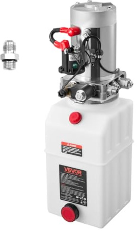 VEVOR Centralina Idraulica Pompa Idraulica per Rimorchio Ribaltabile Azione Singola, Flusso 3,4 L/min, Pressione d'Olio 2320-2900 PSI, 12 V CC con Serbatoio in Plastica per Sollevatore Rimorchio