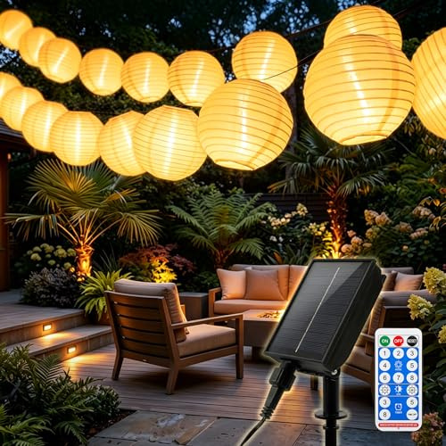 SOAIY 8M Guirnalda de Luces Solares con Mando a Distancia, Cadena de Farolillos 20 LEDs, 8 Modos, Temporizador, Guirnalda Luces Impermeable Blanco Cálido para Jardín Patio