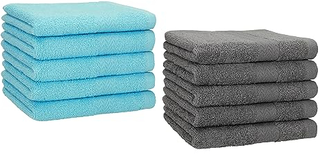Betz 10 Stück Gästehandtücher Gästehandtuch Premium 100% Baumwolle Handtuch Gästetücher Set 30 x 50 cm Farbe türkis und anthrazit