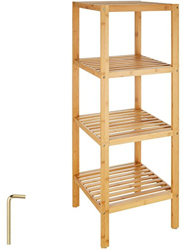 tectake® Mobiletto Bagno Salvaspazio 33x33x97 cm, Scaffale Organizer Bagno con 4 Ripiani, Scaffale Salvaspazio in Bambu per Bagnoschiuma, Trucchi, Asciugamani o Piante, Ideale per Casa o Ufficio
