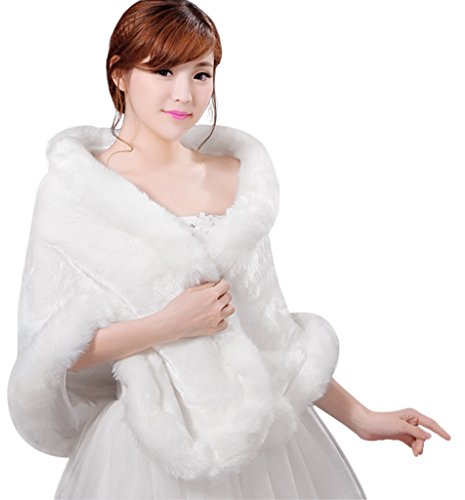 JINTN Brautaccessoire, Hochzeitsjacke, Braut-Kunstfell-Hochzeitsschals, Schal, Brautschal, Brautjacke, Cape-Kragen, warmer Schal, Abendparty im Herbst und Winter, Weiß, Einheitsgröße