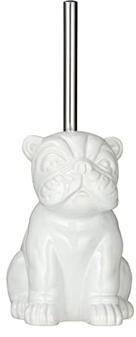 WENKO Toalettset bulldog, toalettborsthållare med toalettborste i form av en bulldog, keramik, 12 x 19,5 x 15,5 cm, vit