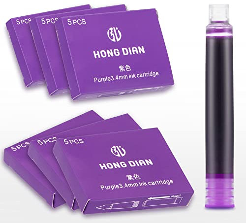 Asvine Hongdian Fountain Pen Purple Ink Cartridges, Set of 30 Refill Ink Cartridges, 3.4 mm Bore Diameter