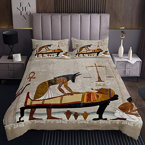 Antikes Ägypten Tagesdecke 170x210cm Pharao mit Diener Steppdecke für Kinder Jungen Mädchen Mumien Asien und Afrika Softest Bettüberwurf Schwarz Kuscheldecke Bunte Gesteppte Decke Wohndecke 2St