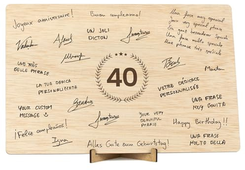 CONTRAXT Carte Anniversaire 40 ans Bois. Cadeau original joyeux anniversaire et mariage Numéro 40 livre d'or alternatif en bois décoration de fête homme femme collègues