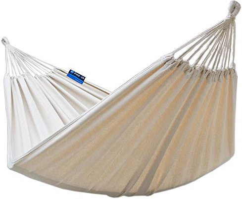 Potenza Outdoor Hängematte 220 x 160 cm, Belastbarkeit bis 200 kg Doppelhängematte XXL (Ecru)