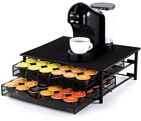 SYSYLY Kaffee Kapselhalter Schubladen kompatibel für Dolce Gusto Kapseln,Organizer zur Aufbewahrung Von 72 Kaffeekapseln,2-Tier Metall Kapselschublade.Anti-Rutsch-Füße, Robust, Stoßfest,Schwarz.