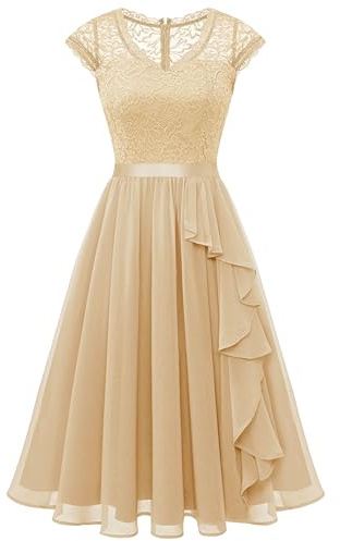 Wedtrend Robe Cocktail Mariage Col V avec Mousseline Elégant et Ceinture Elastique pour Soirée WT0212 Champagne S