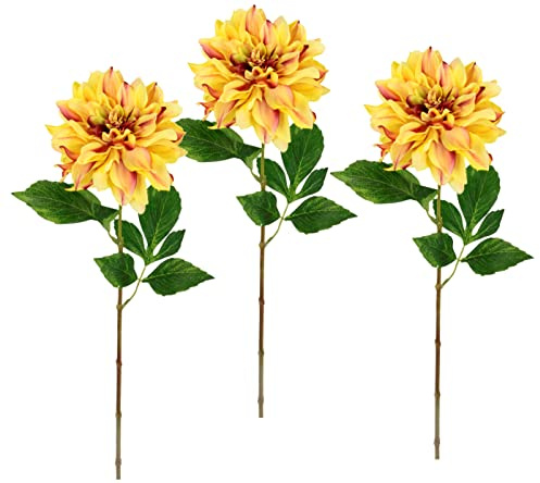 Flair Blomma konstgjord blomma dahlia sidenblommor blomblad enkelblomma stjälk enda stjälk blomdekoration höstgren höstblommor höstdekoration höstblomma, gul, 62 x 18 x 10 cm, 02116 G