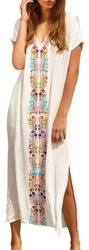 L-Peach Femme Broderie Plage Caftan Chemise de Nuit Bohomian Kimono Vêtements de Nuit Sarong Paréo