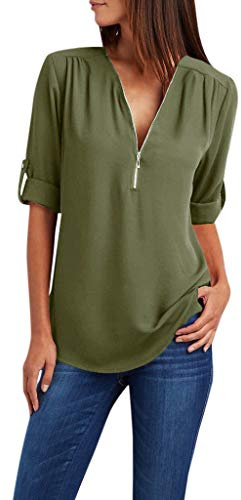 Tallas Grandes Camiseta Mujer,Camisetas Manga Corta Mujer Casual Camisas de Cuello en V con Cremallera Color Sólido Blusas Multicolor Informal Corte Suelto Camisetas Mujer Verano 2024