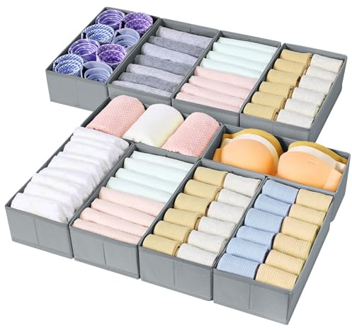 DIMJ Draw Organisers Underwear Organiser, Nursery Organizer, 10 Pack, Grey | for Baby Nursery Drawers To Sort Socks, Bibs, for Closet, Wardrobe, Bedroom, Makeup Room, and Small Clothing Items By Size