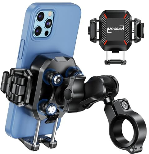 Soporte Movil Moto 【Antirrobo y Doble Antivibración】 Soporte Movil Bicicleta con 【Brazo Extensible de Aluminio】 Suporte Telemóvel Moto de 5,4 a 7,2 Pulgadas Bike Phone Holder Rotación 360° como Regalo