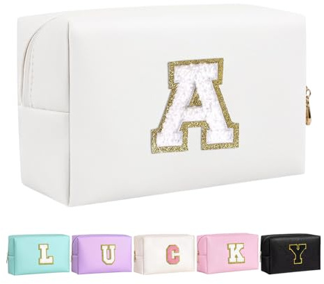 Borsa Trucco per Ragazze e Donna, Borse Trucco Personalizzate Iniziali, PU Impermeabile Con Cerniera, Organizer da Viaggio, Borsa per Cosmetici, Regalo di Compleanno