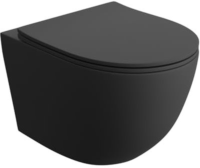 LAVITA WC mural Sinto Black avec système d'abaissement automatique et charnières en métal - Système de chasse d'eau suspendu sans bord Tornado 3.0 - Noir