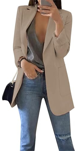 EFOFEI Ladies Basic Office Graceful Blazers Classic Christmas Vacation Jacket Lightweight Comfy Relaxing Suit Khaki 2XL