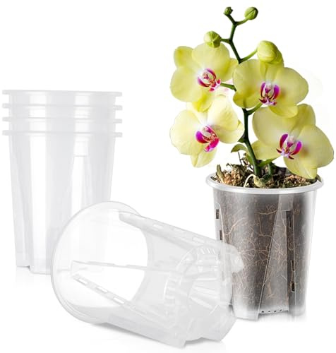 Jordbrux Clear Orchid Pot, 6pcs 12cm Plastic Plant Pots with Drainage Holes, Plastic Plant Pot Nursery Pots for Orchids, Succulents, Houseplants