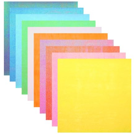 QUARKZMAN 50 Fogli Carta Glitter Origami 15x15 Cm Carta Pieghevole Quadrata Luccicante Brillante 6x6 Pollici Iridescente Per Arte Fai da Te, Decorazioni Artigianali, Colori Misti