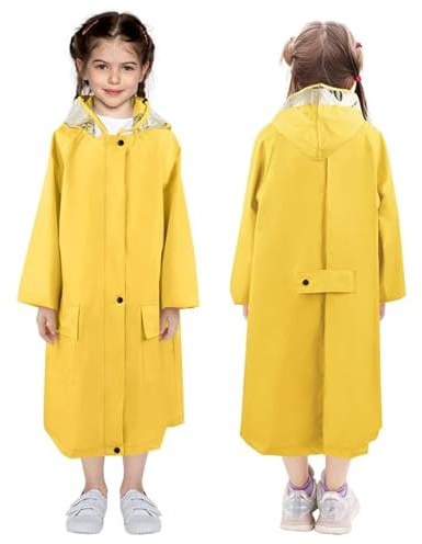LAMA Chubasquero para niños, poncho de lluvia para niñas, chaqueta ligera para niños, chaqueta de lluvia reutilizable con capucha y cubierta de mochila, chubasquero para bicicleta, senderismo, camping
