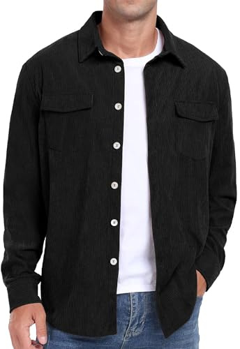QUNERY Chemise Velours Homme Veste Chemise Boutonnée à Manches Longues Chaude Chemise Automne Hiver Homme avec Poches à Rabat