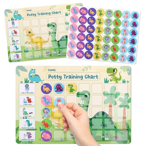 GWHOLE Potty Training Reward Chart with 48 Magnetic Stickers for Toddlers | Reusable,Dinosaur Toilet Training Char for Boys and Girls,,Wipe-Clean