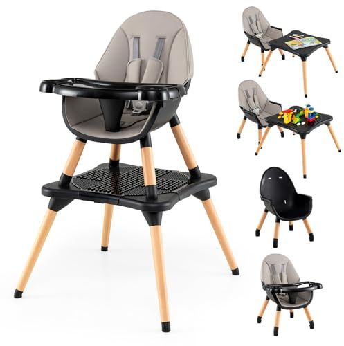 LIFEZEAL Chaise Haute Évolutive pour Bébé, 6 en 1 Chaise de Repas Convertible avec Coussin Amovible, Harnais de Sécurité，Siège Enfant avec Plateau Adjustable pour Bébé 6-36 Mois