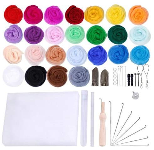 OUDQFCJ Lana de Fieltro, 25 colores, 3g Fieltrar en Seco y Húmedo, Lana de Hada para Creaciones DIY, Proyectos de Tejido y Manualidades, Kit de Fieltro de Aguja Inicio, con Caja, Bricolaje