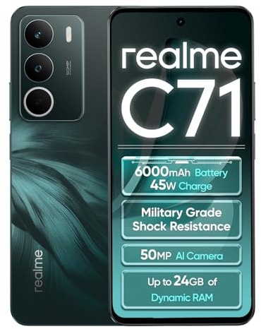 realme C71 4G 6+128GB Smartphone, Búho de Bosque, Pantalla de 6.67 Pulgadas, Refresco de 120Hz, Carga Rápida 45W, Batería de 6000mAh, Cámara de 50MP, Powerful 8 Core Processor, IP54
