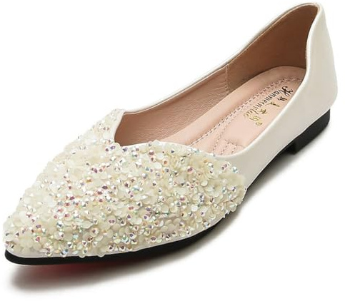 100junzidao Ballerine da Donna con Punta Affusolata Strass Glitterati comode Senza Lacci da Matrimonio Premaman da Ufficio Antiscivolo Leggere