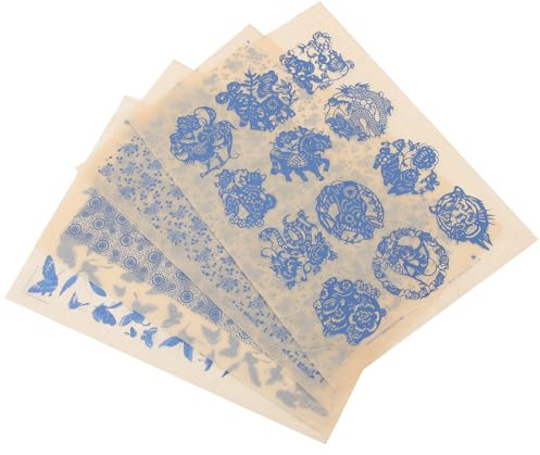 PACKOVE Carta Decalcomania per Ceramica Sottosmalto, 4 Fogli di Carta da Trasferimento in Argilla Tagliabile per Decorazioni Artigianali, Resistente ad Alte Temperature, per Ceramica Fai
