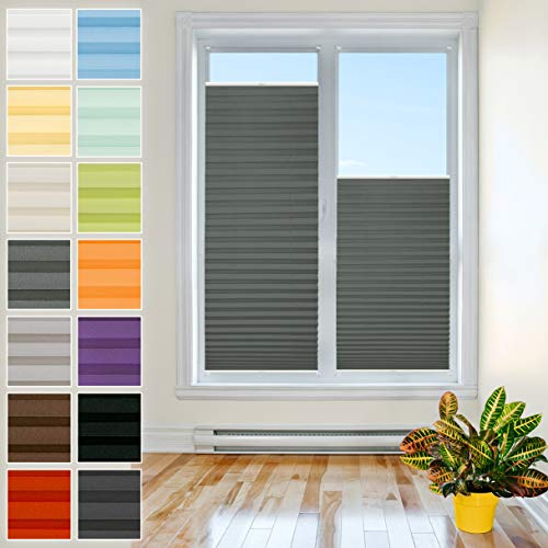 Plisart Premium Plissee Klemmfix Ohne Bohren, Grafit 75x200cm, Sonnenschutz, Lichtdurchlässig, Easyfix Rollo Plissees für Fenster, Faltrollo, Jalousie zum Klemmen, Plisseerollo